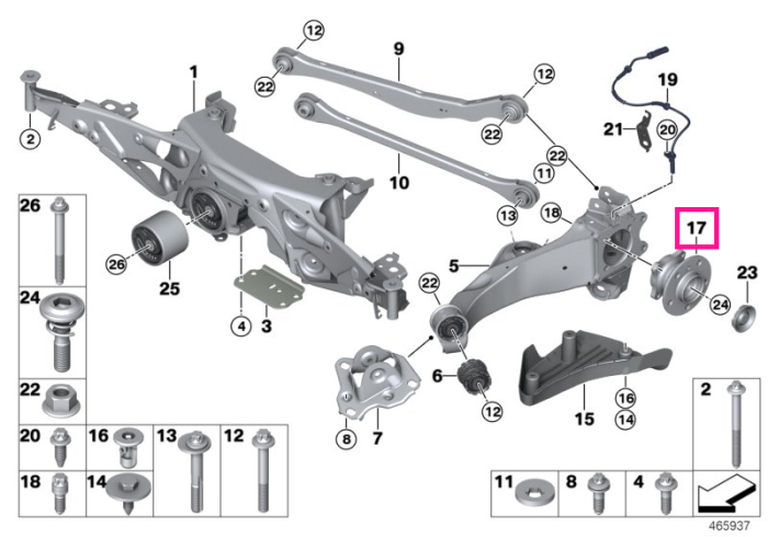 Butuc roata cu rulment, punte spate - BMW Seria 1 F40, Seria 2 F44 F45 F46, X1 F48 F49, X2 F39 - Mini Clubman F54, Countryman F60