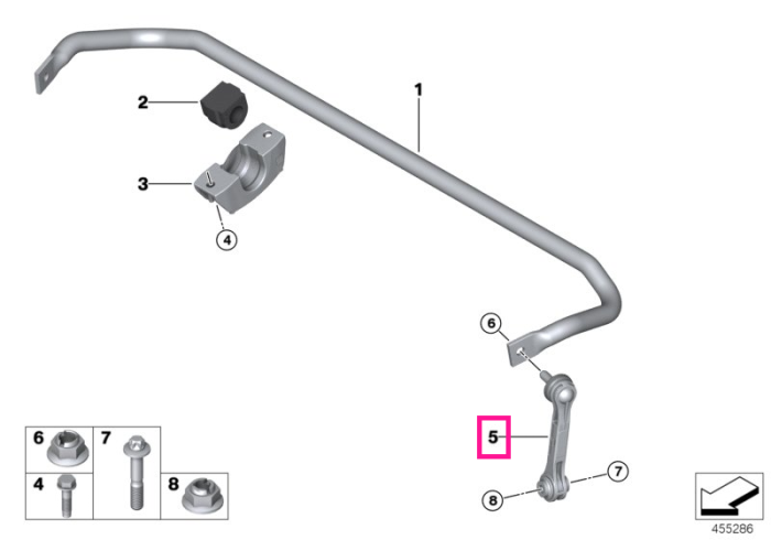 Bieleta antiruliu, punte spate - BMW Seria 5 G30 G31 G38, Seria 6 G32, Seria 7 G11 G12, Seria 8 G14 G15 G16