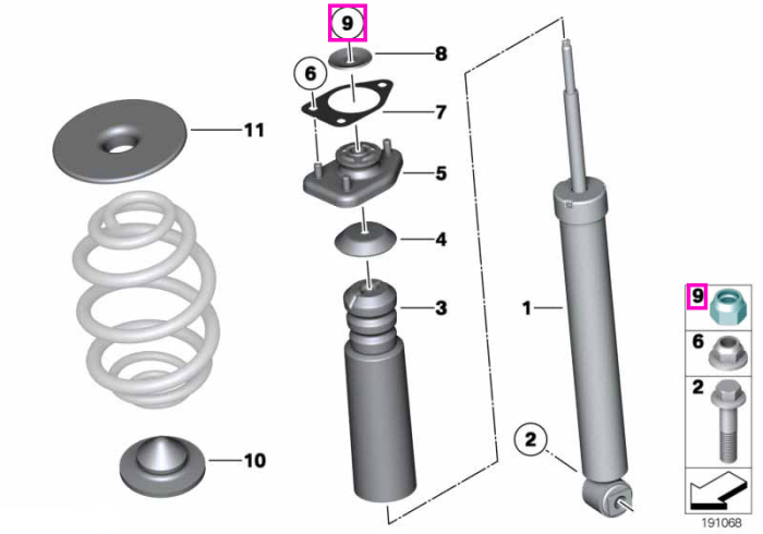 Piulita autoblocanta cu flansa integrata, tip hexagonal M10x1‑8 ZNS3, sistem suspensie, punte spate - BMW - Mini