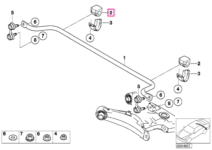 Bucsa bara stabilizatoare, punte spate, D=23,5mm - BMW X5 E53