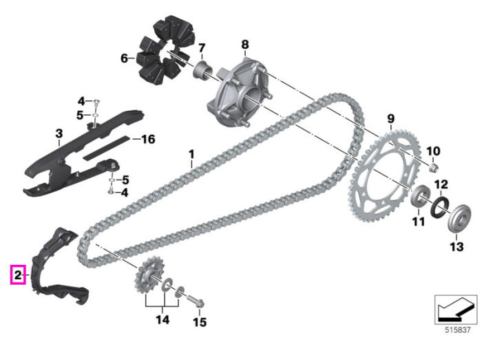 Protectie lant transmisie finala - BMW Motorrad K80 (F 750 GS, F 800 GS), K81 (F 850 GS, F 900 GS), K82 (F 850 GS Adv., F 900 GS Adv.), K83 (F 900 R), K84 (F 900 XR) - tip motor A24