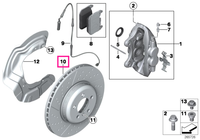 Disc frana M Performance ventilat, perforat si canelat, punte fata, 370x30mm - BMW Seria 1 F20 F21, Seria 2 F22 F23, Seria 3 F30 F31 F34, Seria 4 F32 F33 F36