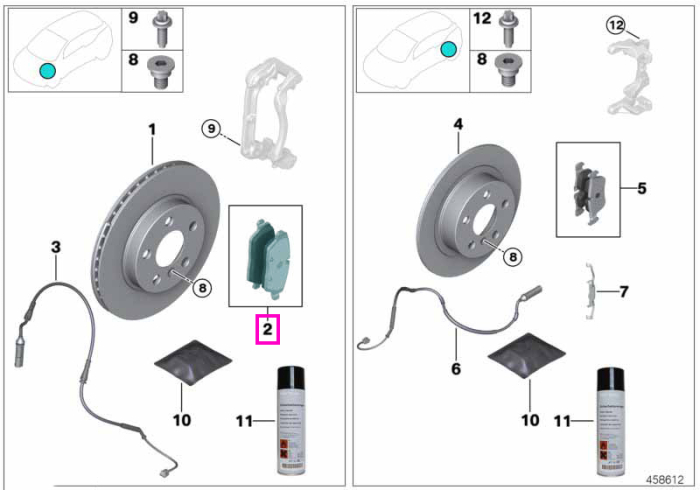 Set placute frana, punte fata - BMW Seria 2 F45 F46, X1 F48 - Mini Cabrio F57, Clubman F54, Countryman F60, F55, F56