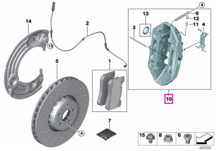  Etrier sistem franare, punte fata, dreapta, rosu, M Performance - BMW Seria 2 G87 M2, Seria 3 G80 G81 M3, Seria 4 G82 G83 M4, Seria 5 F90 M5, Seria 8 F91 F92 F93 M8	