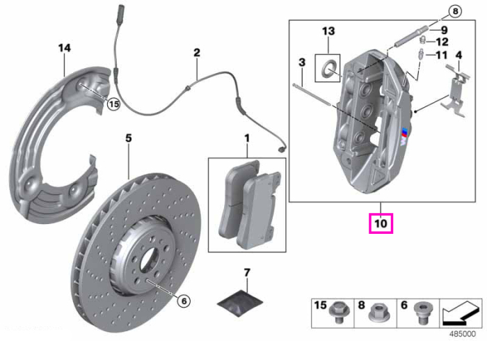 Ansamblu etrier, punte fata, dreapta - BMW Seria 3 G80M3 G81M3, Seria 4 G82M4 G83M4	