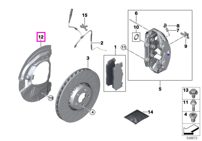 Placa protectie disc frana, dreapta, punte fata - BMW X5 M F85, X6 M F86 - tip motor S63R