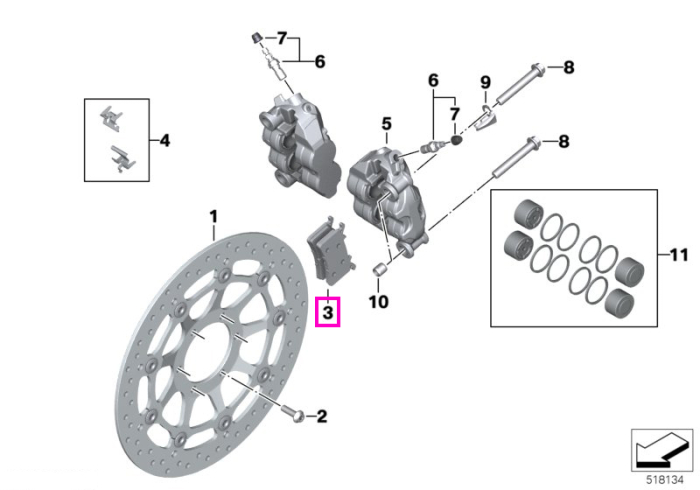 Set placute frana, axa fata - BMW Motorrad K66 (M 1000 RR), K67 (S 1000 RR), KM3 (M 1000 R), KM9 (M 1000 XR) - tip motor A67