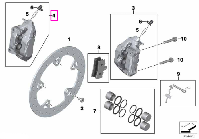 Etrier frana fata, fara placute, dreapta - BMW Motorrad K08 (C 400 GT), K09 (C 400 X) - tip motor A85