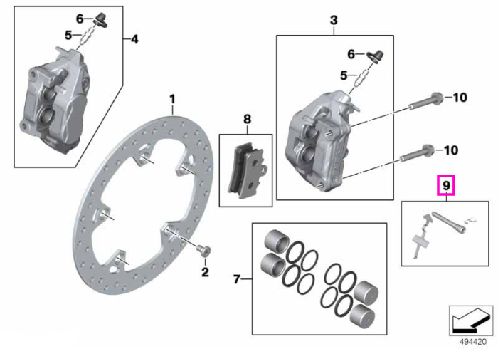 Kit fixare placute frana fata - BMW Motorrad K07 (CE 04), K08 (C 400 GT), K09 (C 400 X)