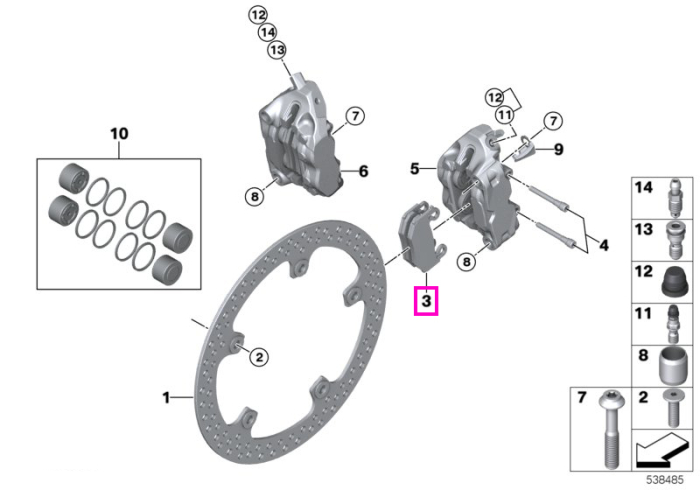 Set placute frana fata - BMW Motorrad KA1 (R 1300 GS), KA2 (R 1300 GS Adventure), KA3 (R 1300 RT), KA4 (R 1300 R), KA5 (R 1300 RS) - tip motor A75