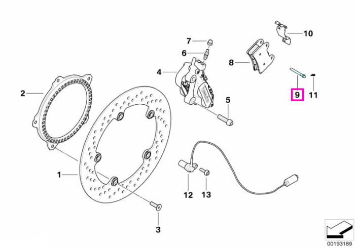 Pin/Tija retinere placute frana, axa fata - BMW Motorrad K22 (R nineT Pure), K23 (R nineT Scrambler), K32 (R nineT Racer) , K33 (R nineT Urban G/S), K71 (F 800 S, F 800 ST, F 800 GT), K73 (F 800 R)