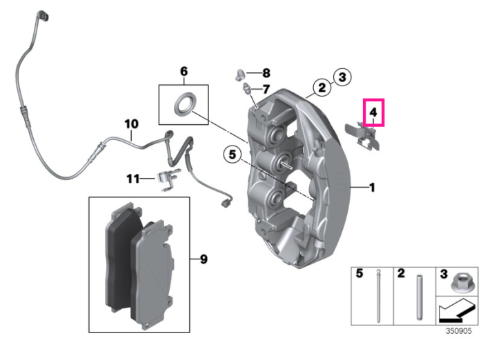 Siguranta etrier frana, punte fata - BMW Seria 2 F87M2, Seria 3 F80M3, Seria 4 F82M4 F83M4, Seria 5 F10, Seria 6 F06 F12 F13, X5 E70 F85M, X6 F16 F86M