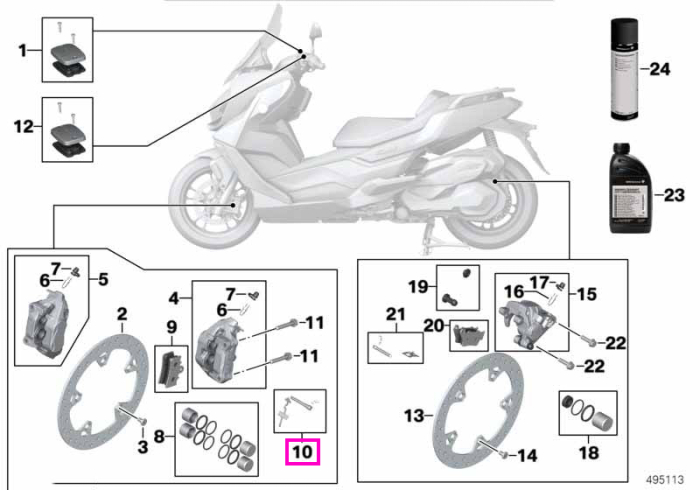 Set elemente fixare placute frana fata - BMW Motorrad K01 (G 310 RR), K02 (G 310 GS), K03 (G 310 R), K08 (C 400 GT), K09 (C 400 X)