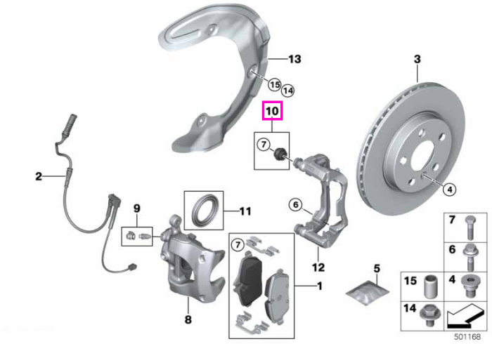 Kit reparatie burduf bolt ghidare etrier frana - BMW Seria 1, Seria 2, Seria 3, Seria 4, Seria 5, Seria 6, X1, X1L, X2, Zinoro - Mini Cabrio, Clubman, Countryman, F55, F56