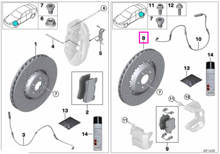 Disc frana carbon ceramic, ventilat, perforat, punte spate, dreapta - BMW Seria 3 G80M3 G81M3, Seria 4 G82M4 G83M4	
