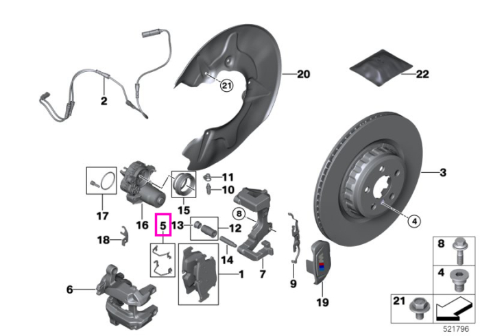 Kit reparatie siguranta/arc revenire etrier frana spate - BMW Seria 5 G60 G61 G68, Seria 7 G70, X3 G45, X3L G48