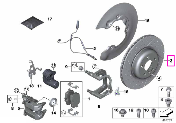 Disc frana ventilat si perforat, M Performance, punte spate, dreapta, Ø345mm - BMW Seria 2 G42, Seria 3 G20 G21, Seria 4 G22 G23 G26	