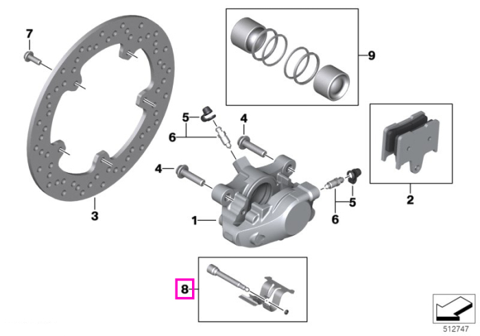 Kit fixare placute frana spate (M) - BMW Motorrad K66 (M 1000 RR) - tip motor A67