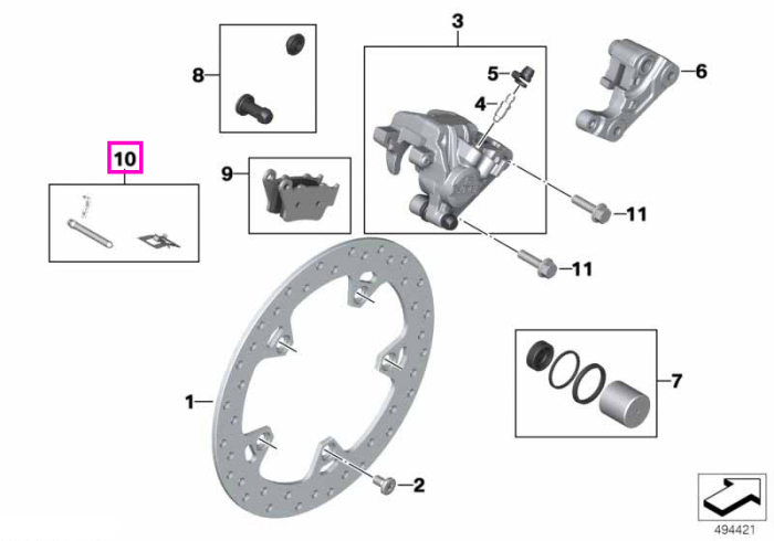 Kit fixare placute frana spate - BMW Motorrad K07 (CE 04), K08 (C 400 GT), K09 (C 400 X)