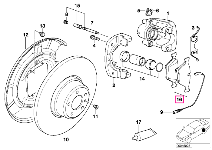 Set placute frana, punte spate, fara azbest - BMW Seria 3 E46, Seria 5 E39, Seria 7 E38, X5 E53, Z4 E85 E86, Z8 E52