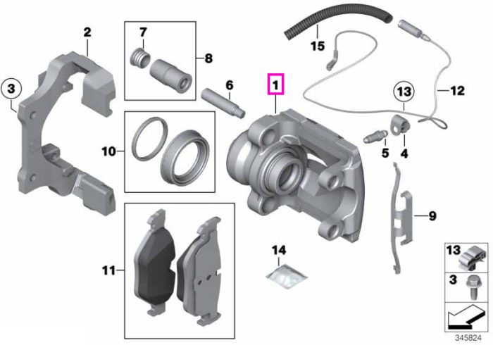 Carcasa etrier frana, punte spate, dreapta - BMW Seria 1 E81 E82 E87 E88, Seria 3 E90 E91 E92 E93 F30 F35, X1 E84