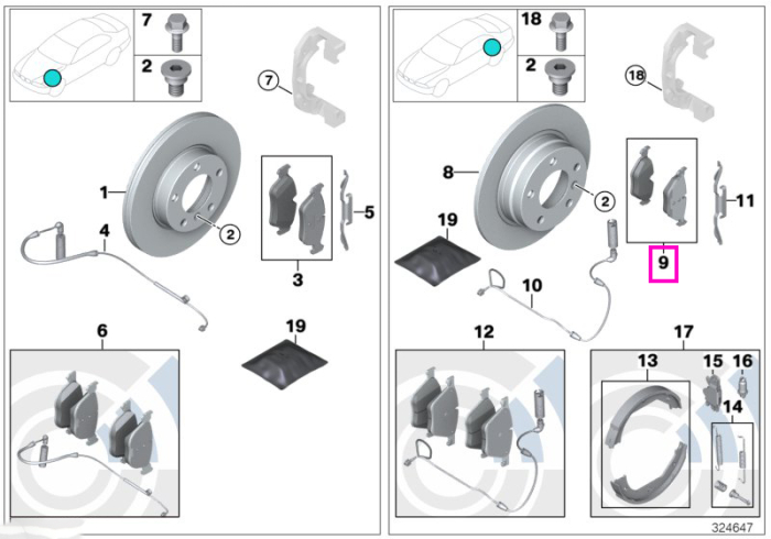 Set placute frana, fara azbest, punte spate - BMW Seria 3 E90 E92 E93, X1 E84