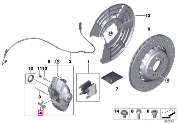 Arc fixare placute etrier, punte spate - BMW Seria 1 F20 F21, Seria 2 F22 F23 F87 M2, Seria 3 F30 F31 F34 F80 M3, Seria 4 F32 F33 F36 F82 F83 M4, MS BMW Motorsport