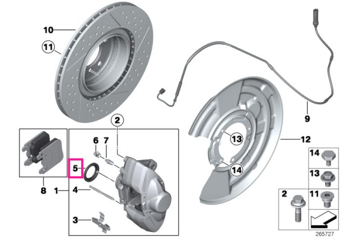 Set garnituri etrier frana, punte spate - BMW Seria 1 F20 F21, Seria 2 F22 F23 F87M2, Seria 3 F30 F31 F34 F80M3, Seria 4 F32 F33 F36 F82M4 F83M4
