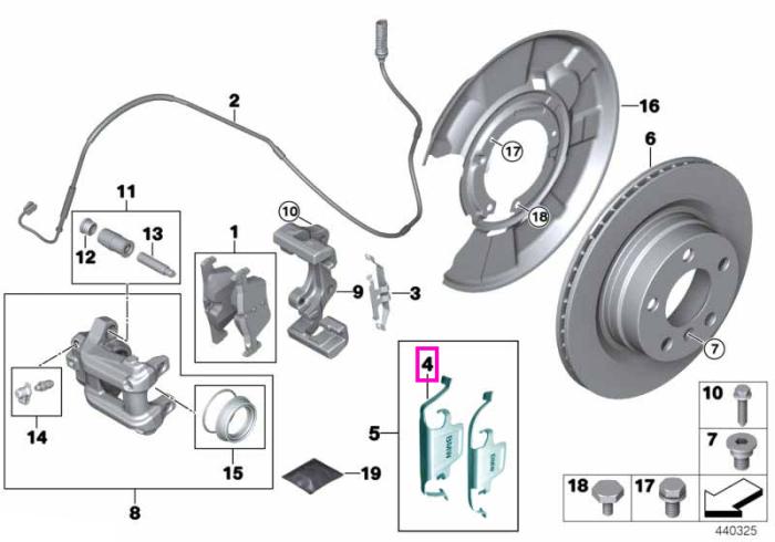 Arc fixare placute frana, "BMW Design", punte spate - BMW Seria 3 F30 F31 F34 F35, Seria 4 F32 F33 F36