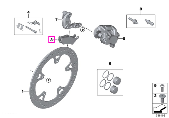 Set placute frana spate - BMW Motorrad KA1 (R 1300 GS), KA2 (R 1300 GS Adventure), KA3 (R 1300 RT), KA4 (R 1300 R), KA5 (R 1300 RS) - tip motor A75