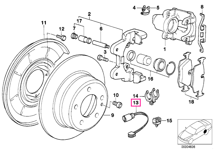 Senzor uzura placute frana, punte spate - BMW Seria 3 E36, Z3 E36	