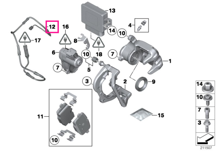 Senzor uzura placute frana, punte spate - BMW Seria 5 F10, Seria 6 F06 F12 F13