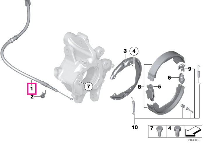 Cablu Bowden/transmisie frana parcare, dreapta - BMW Seria 7 F01 F02 F04