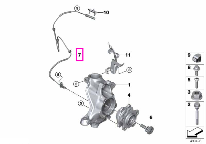 Senzor turatii roata fata - BMW Seria 2 G42, Seria 3 G20 G21 G28 G80 G81 M3, Seria 4 G22 G23 G26 G82 G83 M4, i4 G26