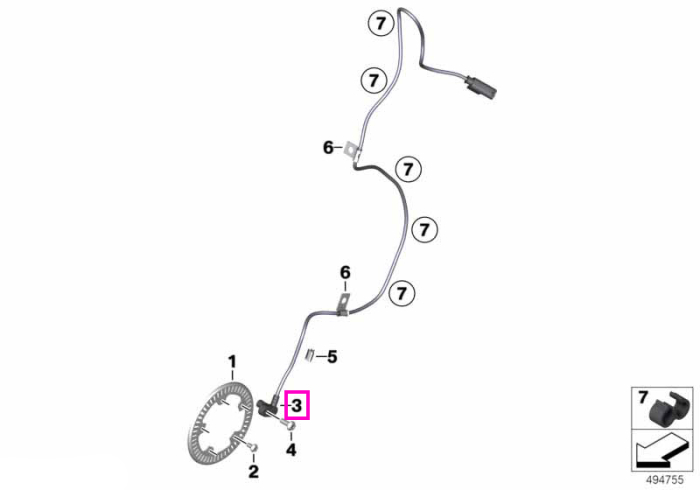 Senzor viteza rotatie roata - BMW Motorrad K02, K03, K08, K09, K21, K22, K23, K33, K49, K50, K51, K52, K53, K53, K63, K66, K67, K69, KD1, KD3, KM9, KR1, KR3