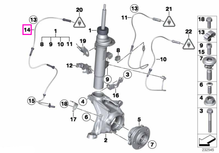 Senzor viteza roata, punte fata, L=1021mm - BMW X4 F25, X4 F26