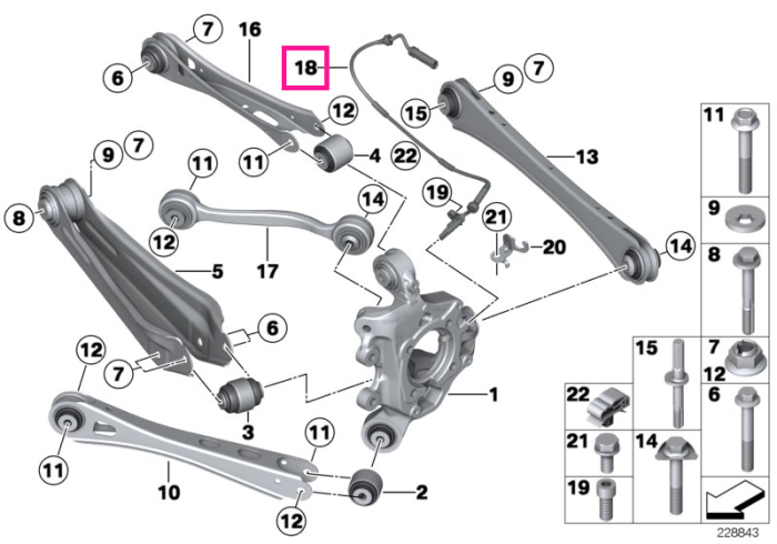Senzor turatii roata spate (DXC), L=612mm - BMW X3 F25, X4 F26