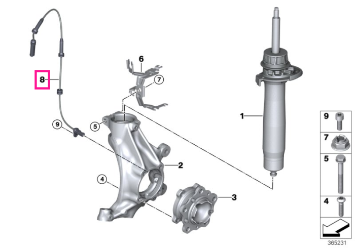 Senzor turatii roata fata - BMW Seria 1 F20 F21, Seria 2 F22 F23 F87 M2, Seria 3 F30 F31 F35 F80 M3, Seria 4 F32 F33 F36 F82 F84 M4