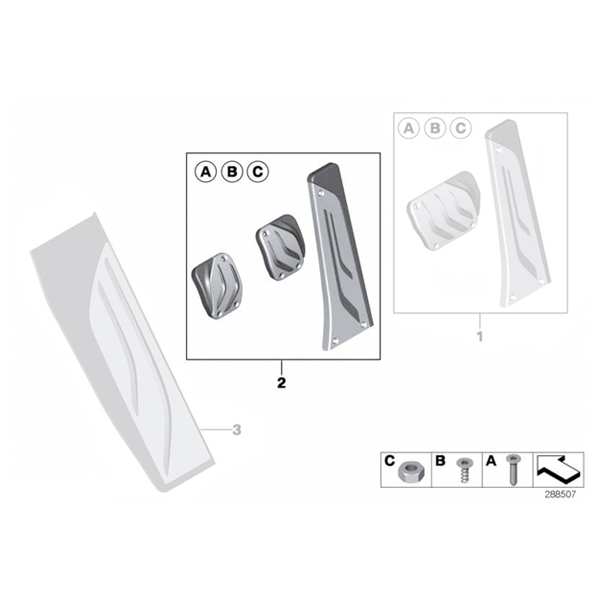 Set pedale din otel inoxidabil "BMW M Performance" - BMW E84, F06, F10, F11, F12, F13, F18, F20, F21, F22, F23, F25, F26, F30, F31, F32, F33, F34, F35, F36, F80, F82, F83, F87, G01, G02, G20, G21, G30, G31, I01, I12, I15