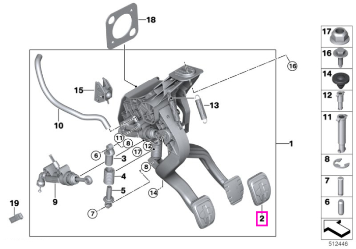 Cauciuc pedala cu insertie din otel inoxidabil - BMW Seria 2 G87 M2, Seria 3 G20 G21, G80 M3, Seria 4 G82 M4, Seria 5 G30 G31, X3 G01, Z4 G29