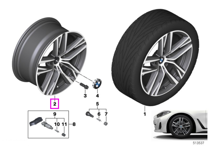 Janta din aliaj usor - Double Spoke 853 - Gri (Gunmetal Grey) - 8,5Jx18 ET:36 - BMW Seria 4 G26, i4 G26	