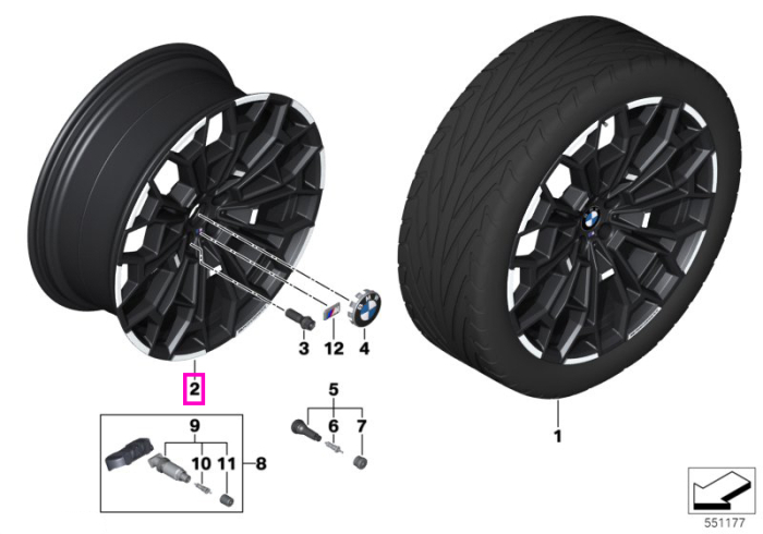  Janta aliaj usor - M Performance Y-Spoke 1134M - Bicolor Negru/Argintiu (Jet Black Matt/Bright Turned) - 9Jx22 H2 ET24 - BMW Seria 7 G70, X3 G45 - punte fata