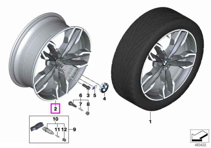 Janta aliaj usor - M Performance Double Spoke 718M - Bicolor Negru/Argintiu (Jet Black Uni/Bright Turned) - 9,5Jx21 ET:43 - BMW X3 G01, X4 G02	