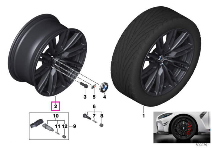 Janta aliaj usor - M Performance Double Spoke 829M - Negru (Jet Black Matt) - 9,5Jx19 ET:20 - BMW Seria 2 G87M2, Seria 3 G80M3 G81M3, Seria 4 G82M4 G83M4	