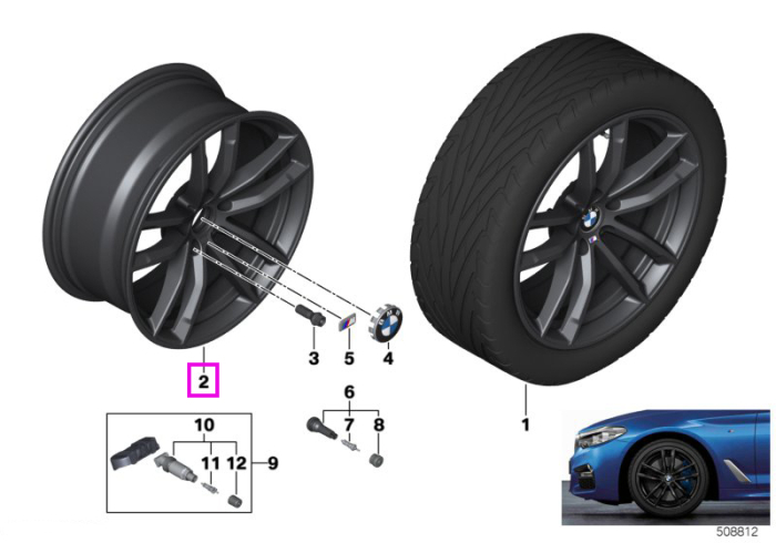 Janta aliaj usor - M Performance Double Spoke 622M - Negru (Jet Black Uni) - 9Jx18 ET:44 - BMW Seria 5 G30 G31	
