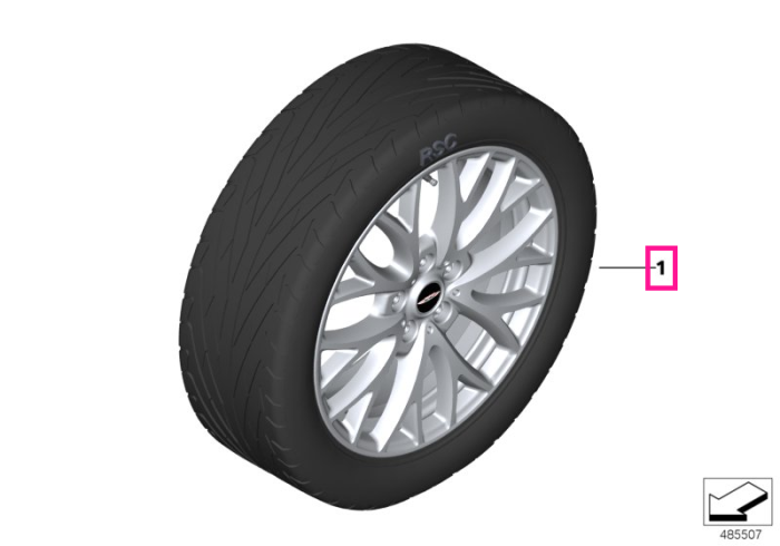 Set roți complete de vară - JCW Cross Spoke R134 (bright turned) cu anvelopa Pirelli P Zero r-f - 225/40R19 89W - Mini Countryman/Paceman R60/R61