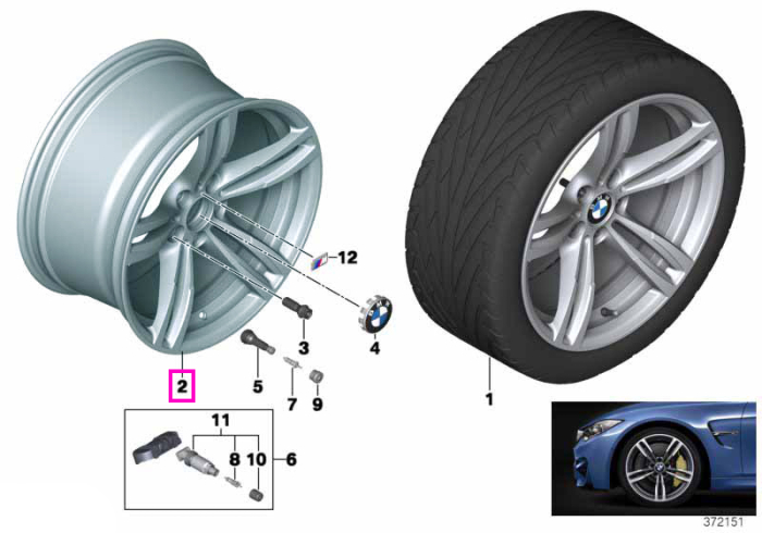  Janta aliaj usor - M Performance Double Spoke 437M - Bicolor Negru/Argintiu (Jet Black Sol. Paint) - 9Jx19 ET:29 - BMW Seria 2 F87 M2, Seria 3 F80 M3, Seria 4 F82 F83 M4 - punte fata