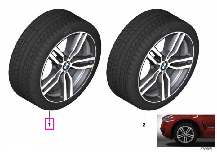 Roată completă de iarnă - M Double Spoke 623M (bright turned) cu anvelopa Pirelli Scorpion Winter r-f - 255/50R19 107V XL - BMW X6 F16 - punte față