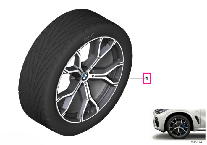 Set roți complete de vară - M Y-Spoke 741M (bright turned) cu anvelopa Pirelli P-Zero r-f - 275/40R21 107Y XL FA / 315/35R21 111Y XL RA - BMW X5/X6 G05/G06/G18