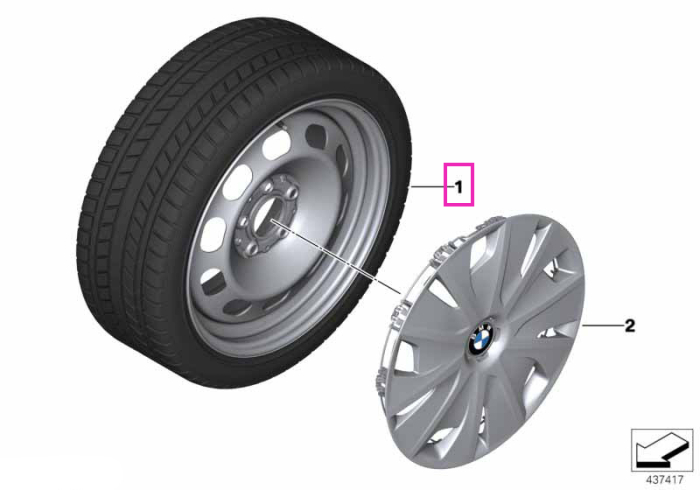 Roata completa de iarna -  Steel wheel 12 - Continental Winter Contact TS860S SSR* (BMW) - 205/55R16 91H - TPMS / RDCi - BMW Seria 1 F40